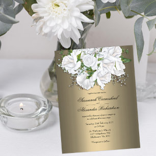Gouden Elegantie en Witte Bruidsboeket Bruiloft Briefkaart