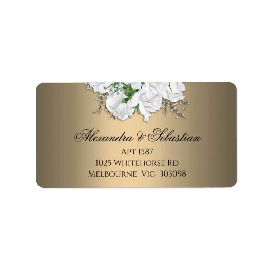 Gouden Elegantie en Witte Rozen Bruiloft Etiket (Voorkant)