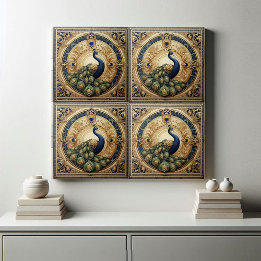 Gouden Elegantie Majestueuze Pauwveer Art Deco Tegeltje