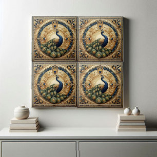 Gouden Elegantie Majestueuze Pauwveer Art Deco Tegeltje