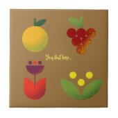 Gouden Elegantie Moderne Bloemen Fruit Tegeltje (Voorkant)