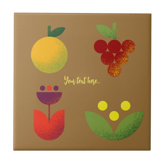 Gouden Elegantie Moderne Bloemen Fruit Tegeltje (Voorkant)