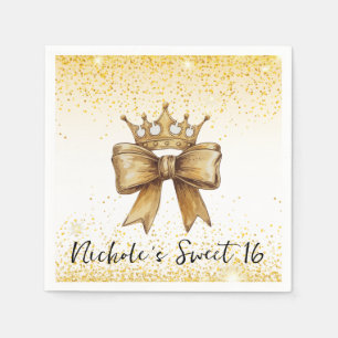 Gouden Elegantie: Sweet 16 Crown & Bow Glitter Servet
