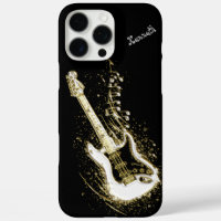 Gouden elektrische gitaar met muzieknoten