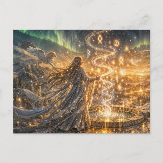 Gouden Elven Fantasie Licht Impressionistische Fan Briefkaart (Voorkant)
