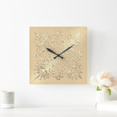 Gouden Embossed Look Romeinse cijfers Vierkante Klok (Huis)