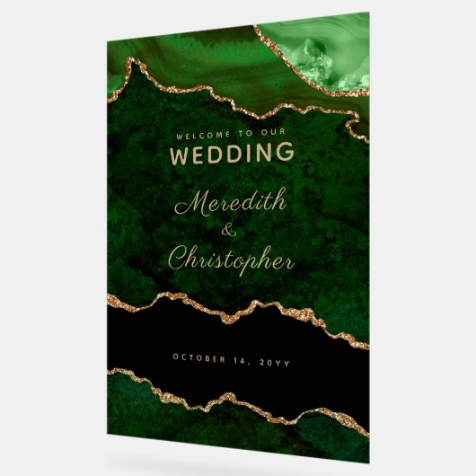 Gouden Emerald Groene Marmeren Agaat Bruiloft Welk Acryl Bord (Hoek)