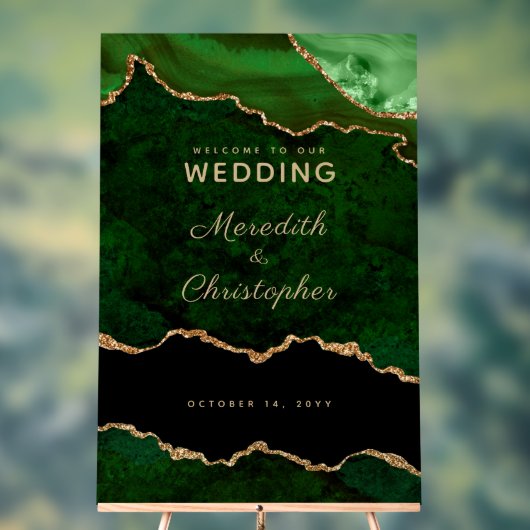 Gouden Emerald Groene Marmeren Agaat Bruiloft Welk Acryl Bord (Neutraal)