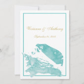 Gouden en Aqua Marine Seashell bruiloft Kaart (Voorkant)
