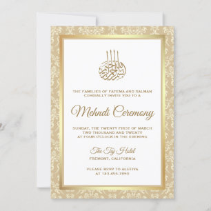 Gouden en beige damast islamitische mehndi-ceremon kaart
