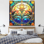 Gouden en blauwe art deco nouveau canvas afdruk (Insitu (Slaapkamer))