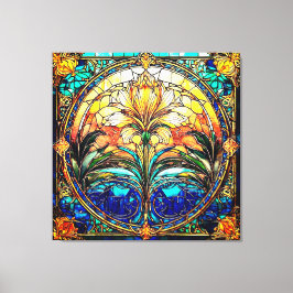 Gouden en blauwe art deco nouveau canvas afdruk