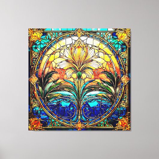 Gouden en blauwe art deco nouveau canvas afdruk (Voorkant)