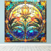 Gouden en blauwe art deco nouveau canvas afdruk (Insitu (Houten vloer))