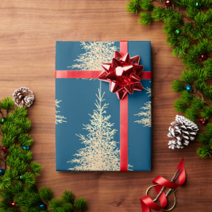 Gouden en blauwe boom elegant winterpatroon cadeaupapier