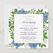 Gouden en Blauwe Hortensia 30e Huwelijksverjaardag Kaart (Voorkant)