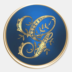Gouden en Blauwe Monogram G Enveloppe Zegel