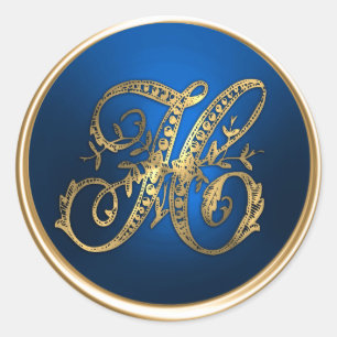 Gouden en blauwe monogram H enveloppe zegel