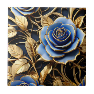 Gouden en blauwe Rozen Art Nouveau Tegeltje