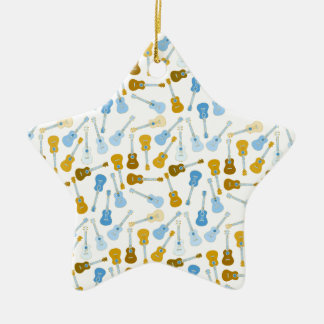 gouden en blauwe ukulelen keramisch ornament