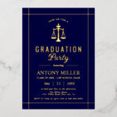 Gouden en blauwe wet school afstuderen Klasse van Folie Uitnodiging (Voorkant)