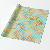 Gouden en Blauwe Zebra print Cadeaupapier (Uitgerold)