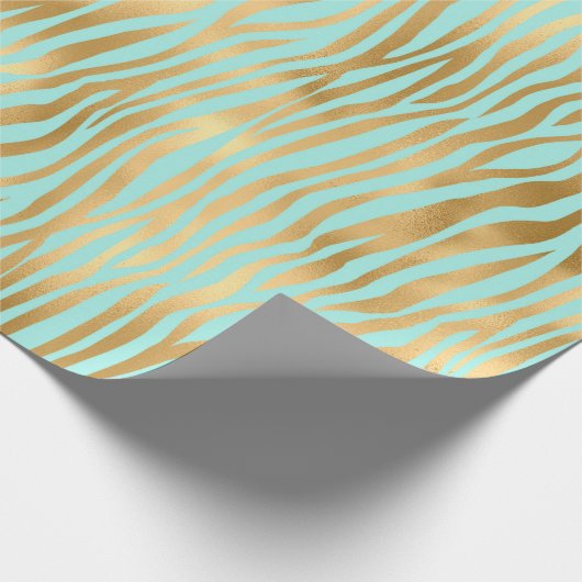 Gouden en Blauwe Zebra print Cadeaupapier (Hoek)