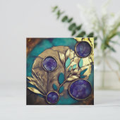 Gouden en blauwgroen Abstracte Amethist Feb Geboor Kaart (Staand voorkant)