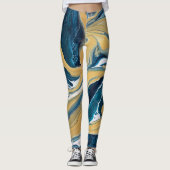 Gouden en Blauwgroen all-over-print leggings (Voorkant)