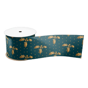 Gouden en Blauwgroen Blauwe Kerstmis Holly Lint