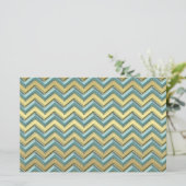 Gouden en Blauwgroen Chevron Pattern Briefpapier (Staand voorkant)