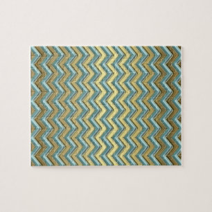Gouden en Blauwgroen Chevron Pattern Legpuzzel