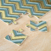 Gouden en Blauwgroen Chevron Pattern Legpuzzel (Zijkant)