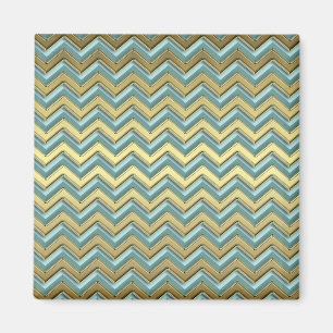 Gouden en Blauwgroen Chevron Pattern Magneet