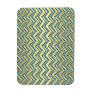 Gouden en Blauwgroen Chevron Pattern Magneet