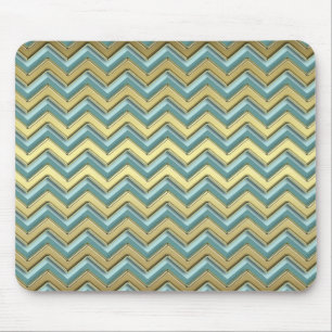 Gouden en Blauwgroen Chevron Pattern Muismat