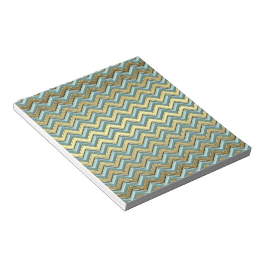 Gouden en Blauwgroen Chevron Pattern Notitieblok (Schuin)