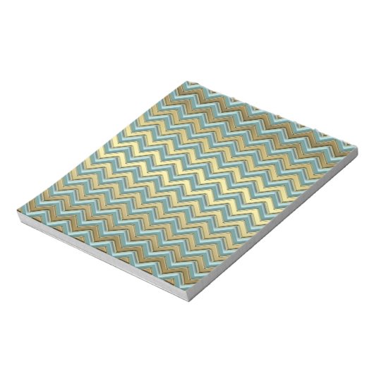 Gouden en Blauwgroen Chevron Pattern Notitieblok (Gedraaid)
