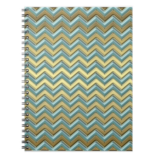 Gouden en Blauwgroen Chevron Pattern Notitieboek (Voorkant)