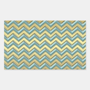Gouden en Blauwgroen Chevron Pattern Rechthoekige Sticker