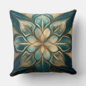 Gouden en Blauwgroen Floral Mandala - Sophisticate Kussen (Achterkant)