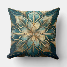 Gouden en Blauwgroen Floral Mandala - Sophisticate Kussen