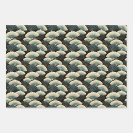 Gouden en Blauwgroen Patroon Japans geïnspireerde  Inpakpapier Vel