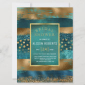 Gouden en blauwgroen penseelstreken bruiloft vrijg kaart (Voorkant)