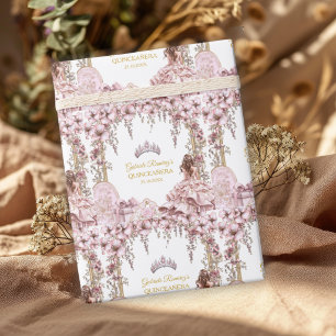 Gouden en Blush Roze Tiara Bloemrijke Quinceañera Cadeaupapier