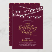 Gouden en Bourgogne Moderne 40ste geboortedag voor Kaart (Voorkant / Achterkant)