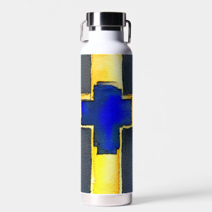 Gouden en Cyaan Waterverf Cross Waterfles