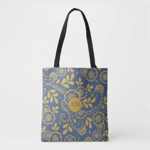 Gouden en Frans blauwe Victoriaanse kantmonogram Draagtas