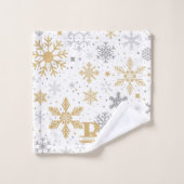 Gouden en Grijze Sneeuwvlokken in Witte Achtergron Bad Handdoek (Wasdoekje)