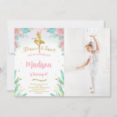 Gouden en groene ballerina foto uitnodiging (Voorkant)